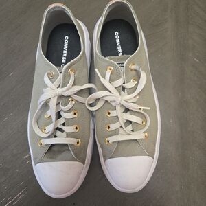 Converse Olive Green Low-Top Sneakers with Gold Eyelets